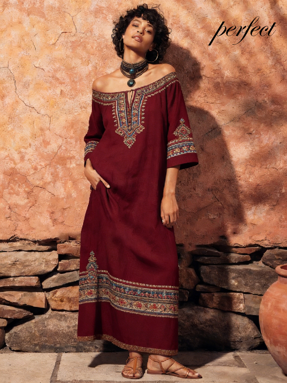Resort casual linen printed robe