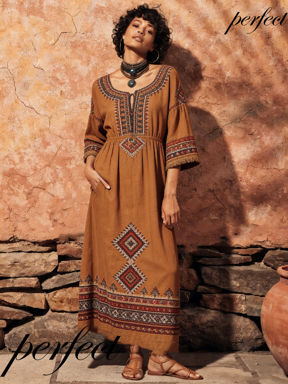 Resort casual linen printed robe