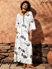 Resort casual linen printed robe