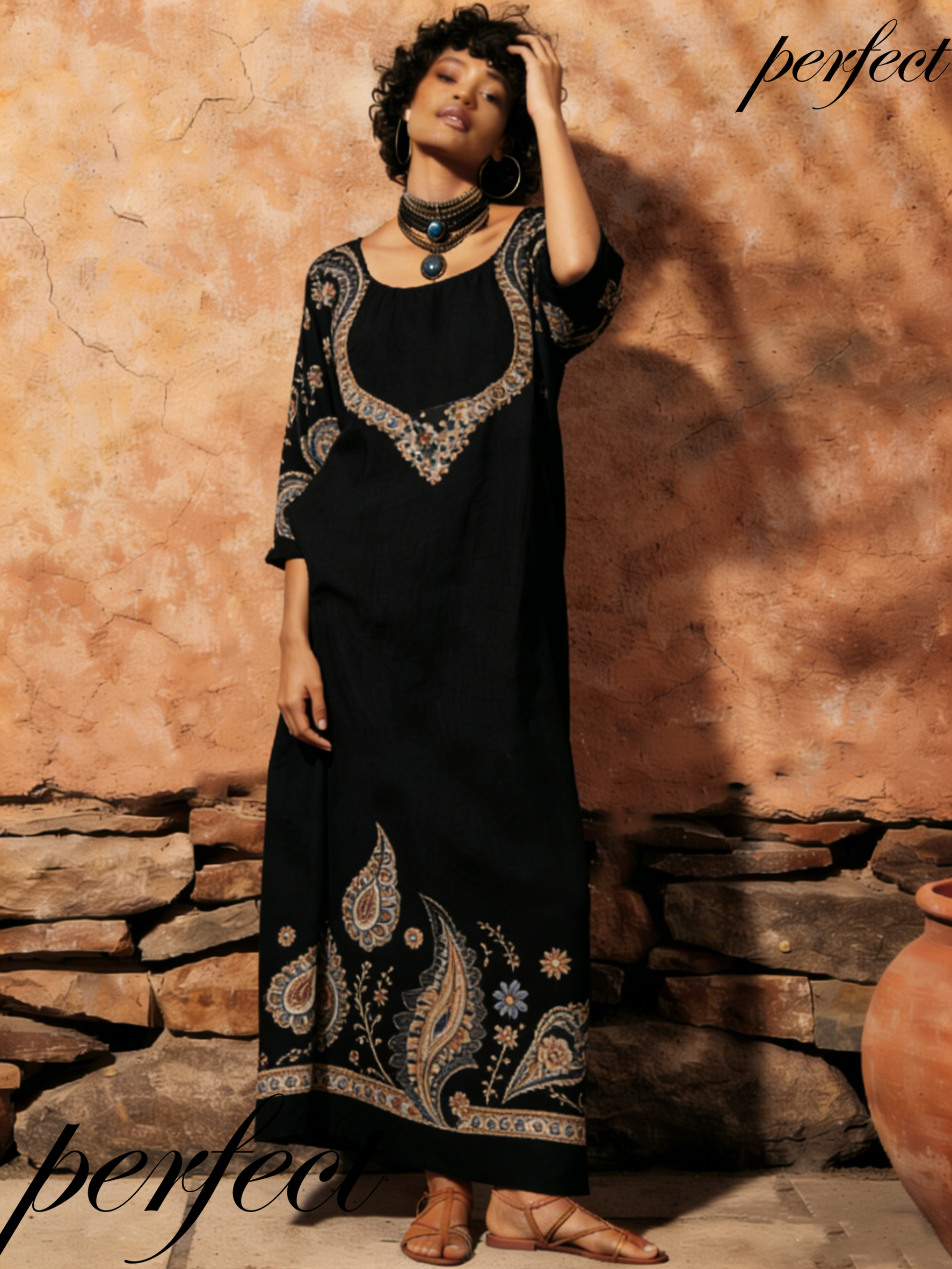 Comfortable linen printed robe for vacation