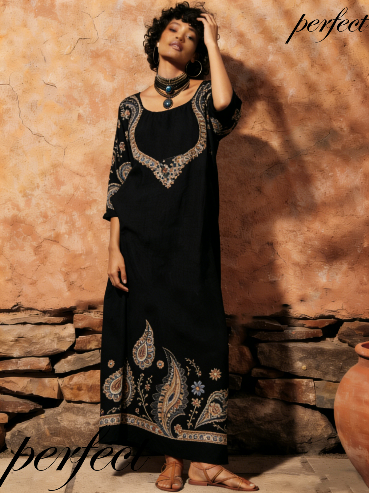 Comfortable linen printed robe for vacation
