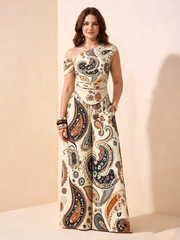 Women's One-Shoulder Casual Printed Set