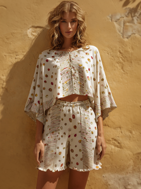 Women's Casual Cotton-Linen Printed Short-Sleeve Set