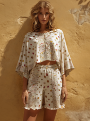 Women's Casual Cotton-Linen Printed Short-Sleeve Set