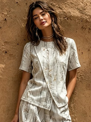Women's Overlapping Texture Print Short-Sleeve Set