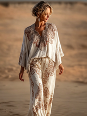 Women's Loose-Fit Feather Print Set