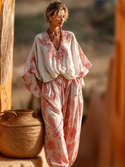 Women's Loose-Fit, Stylish Red Printed Set