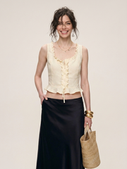 Women's Linen Camisole with Ruffle Trim