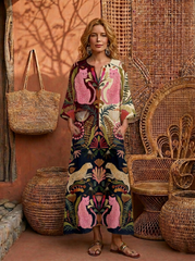 Women's Spring/Summer Cotton-Linen Robe — Tropical Botanical & Leopard Print