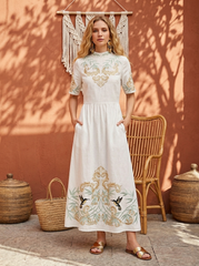 Women's Spring/Summer Printed Cotton-Linen Dress
