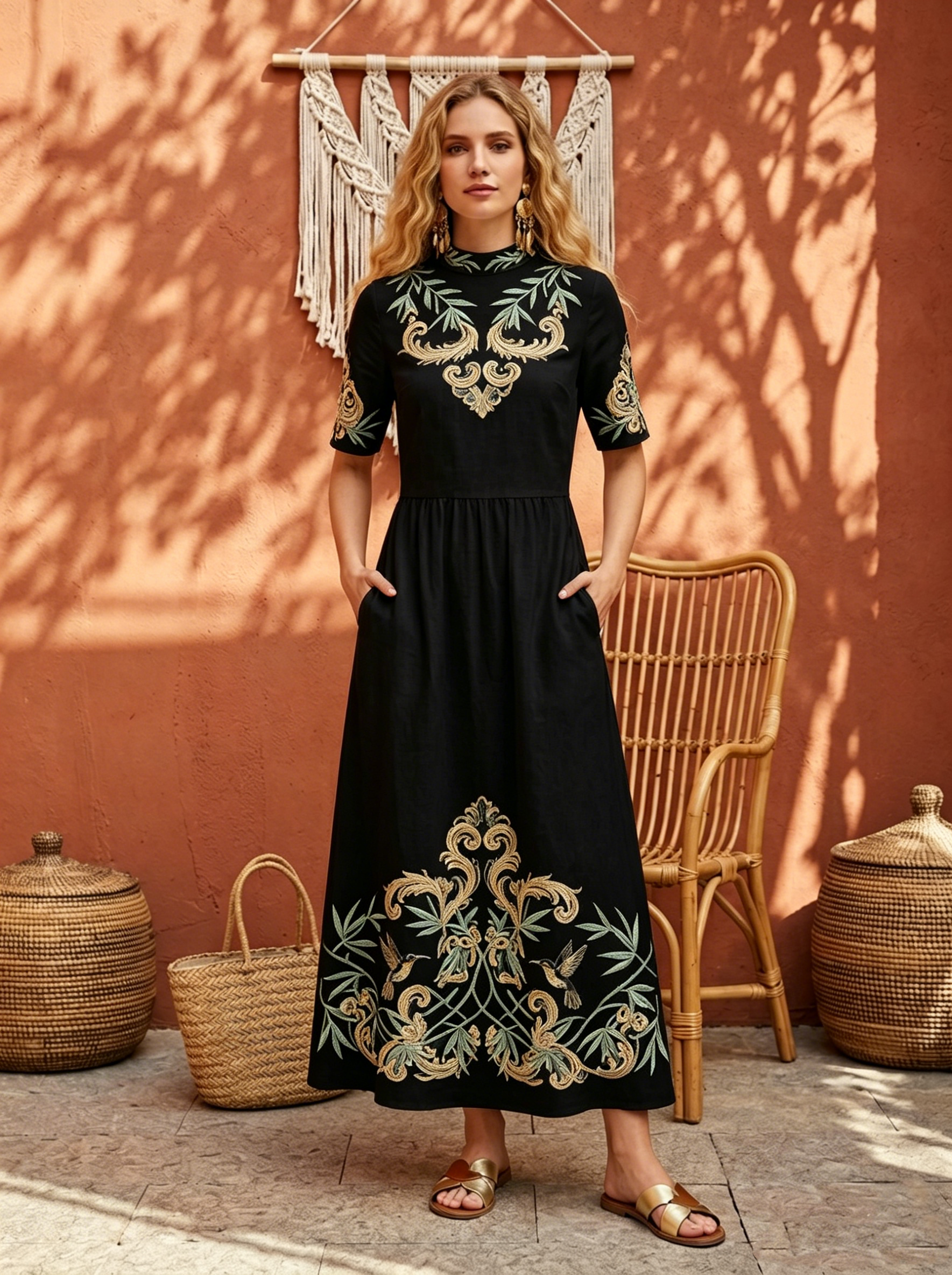 Women's Spring/Summer Printed Cotton-Linen Dress