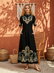 Women's Spring/Summer Printed Cotton-Linen Dress