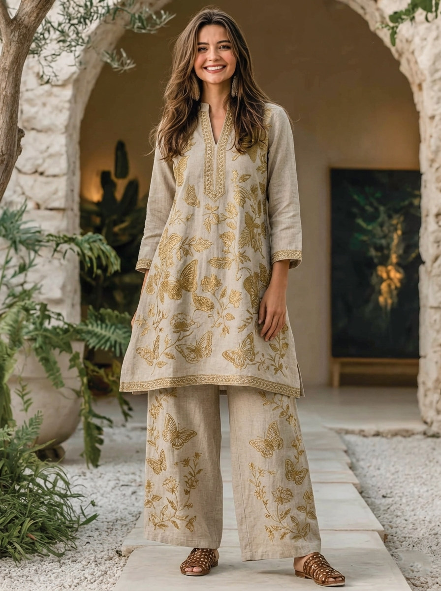 Women's Cotton-Linen Printed Casual Set