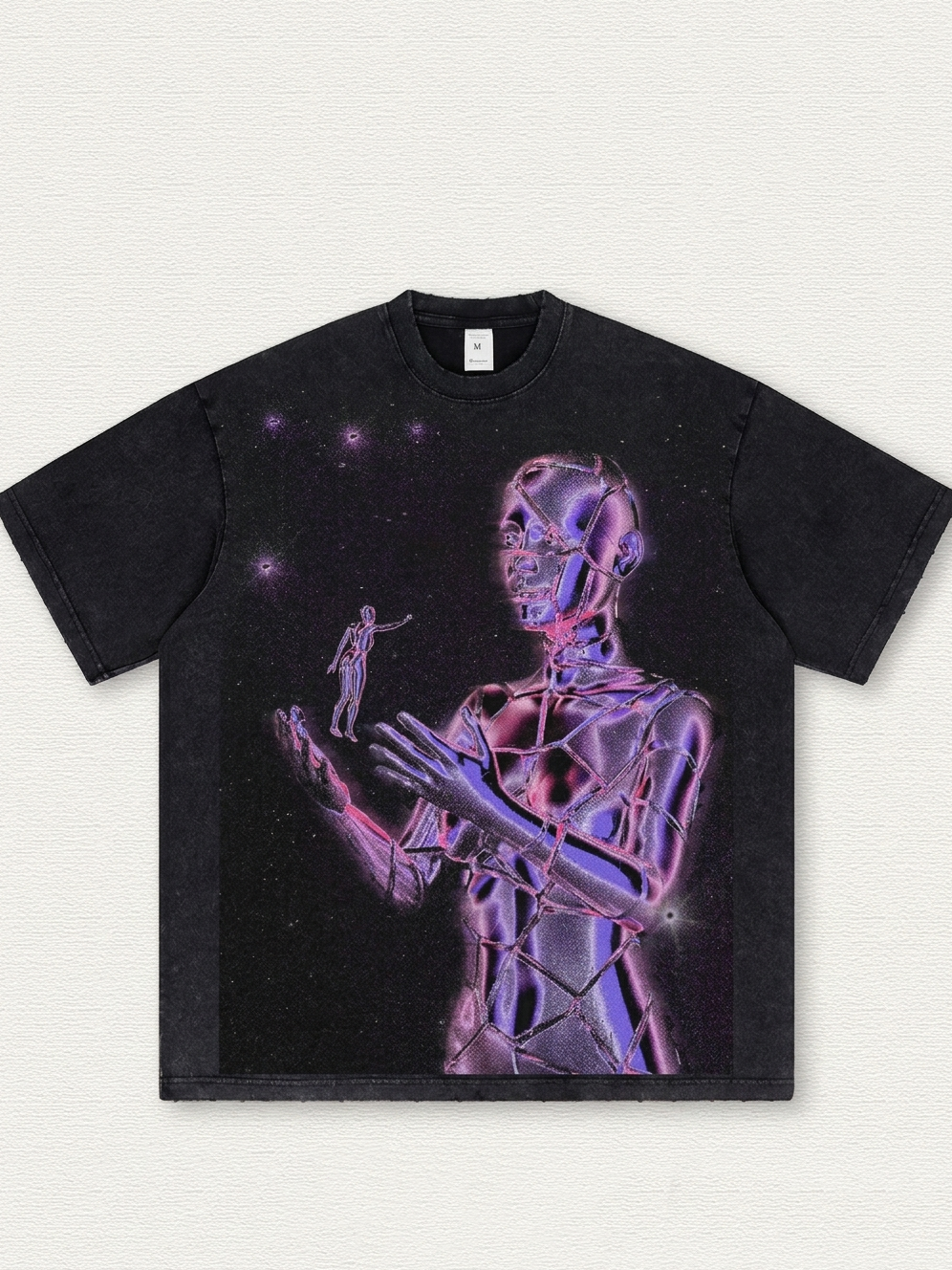 Space-print washed T-shirt
