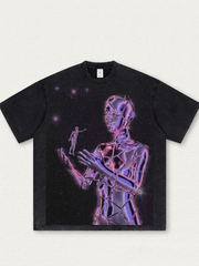 Space-print washed T-shirt