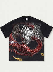 Washed T-shirt with red dragon print