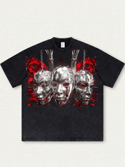Black washed T-shirt with mask print