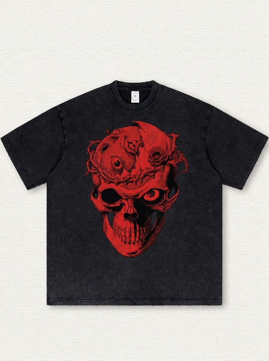 Black washed-effect skull print