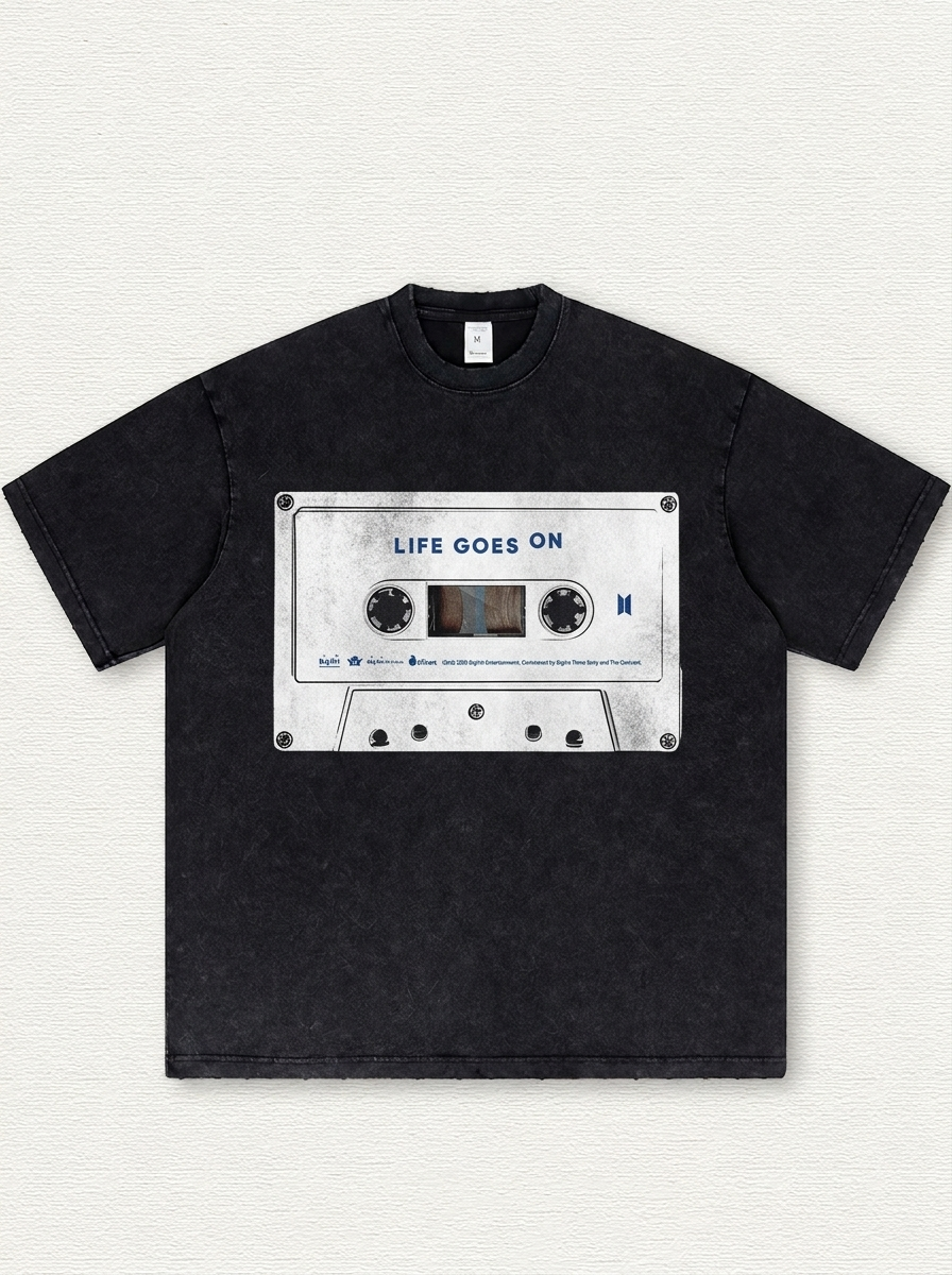 Black washed-effect print graphic