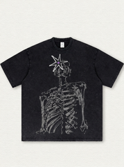 Black washed finish with starry skull print
