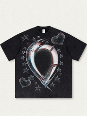 Black washed finish with a curved heart print