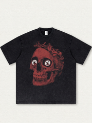 Black washed-effect pixelated skull print