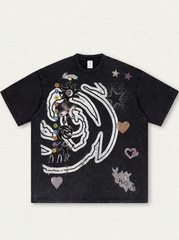 Black washed-effect abstract star print