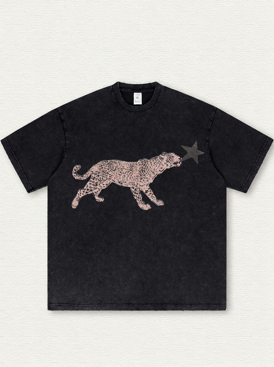 Black washed leopard-print T-shirt