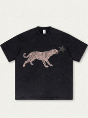 Black washed leopard-print T-shirt