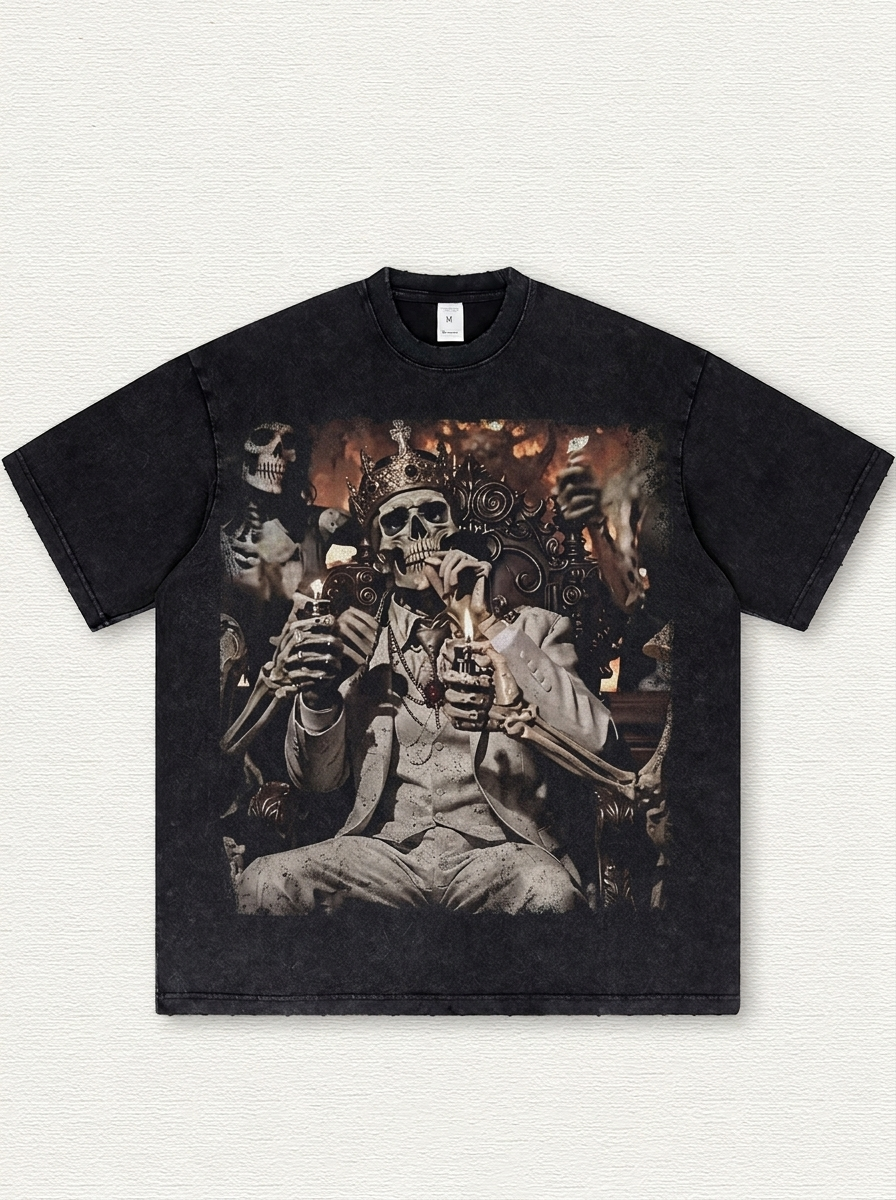 Black Washed Skull King Print T-Shirt