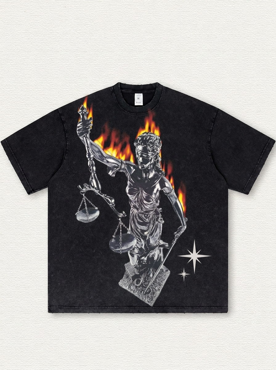 Black Washed Flame Statue Print T-Shirt