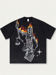Black Washed Flame Statue Print T-Shirt