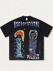 Black washed T-shirt with Halloween print