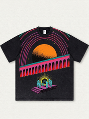 Black Washed Planet-Print T-Shirt