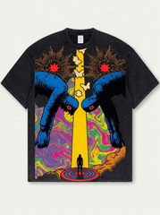 Black Washed "Cosmic Gate" Print T-Shirt