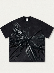 Black Washed T-Shirt with Metallic Rope Print