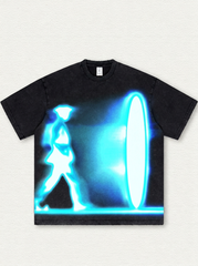 Black Washed T-Shirt with Portal Print