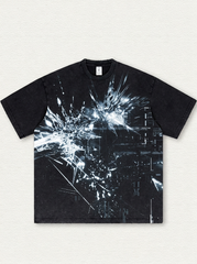 Black washed distressed graphic T-shirt