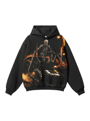 Men's 300g Heavyweight Hoodie with Flaming Skull Print