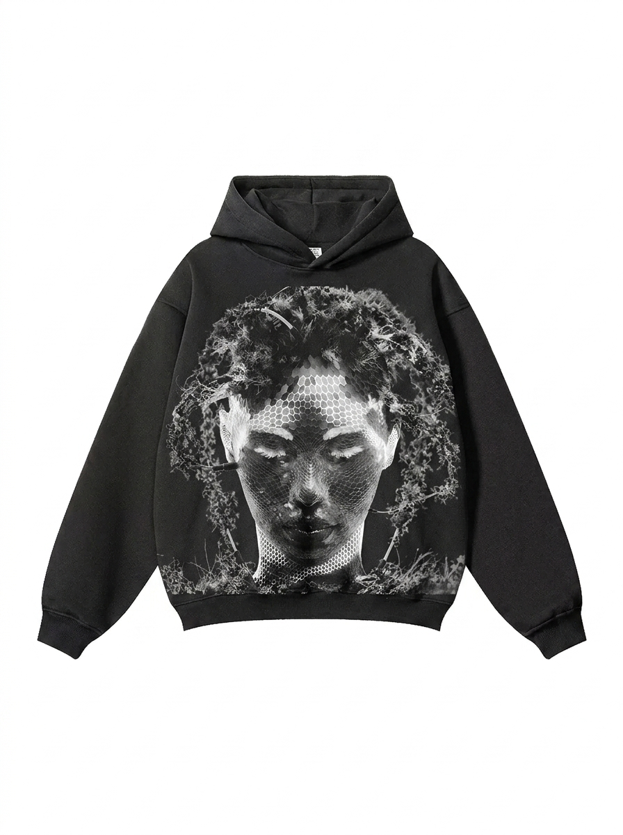 Black Heavyweight Medusa-Print Hoodie