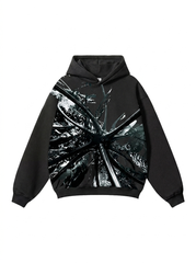 Black Heavyweight Hoodie with Metallic Print