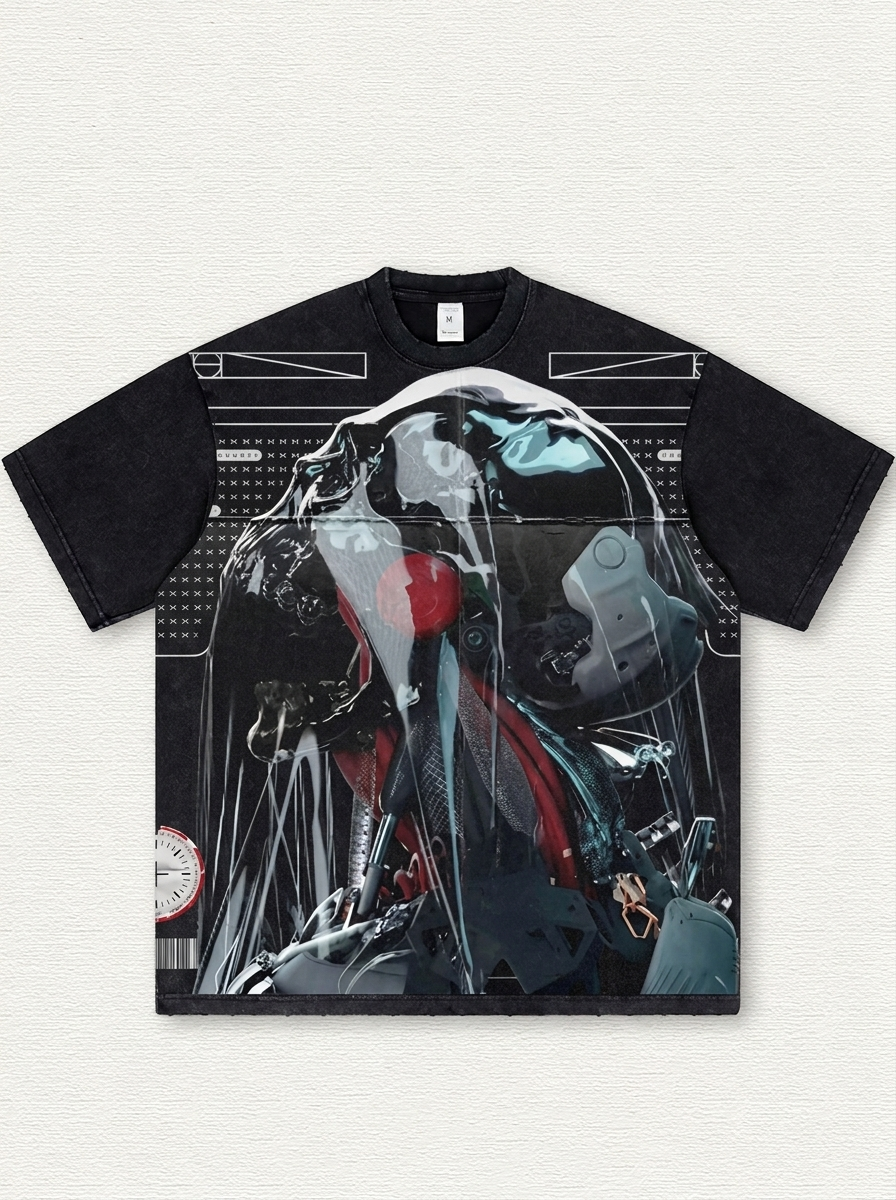 Washed Cotton Robot-Print T-Shirt