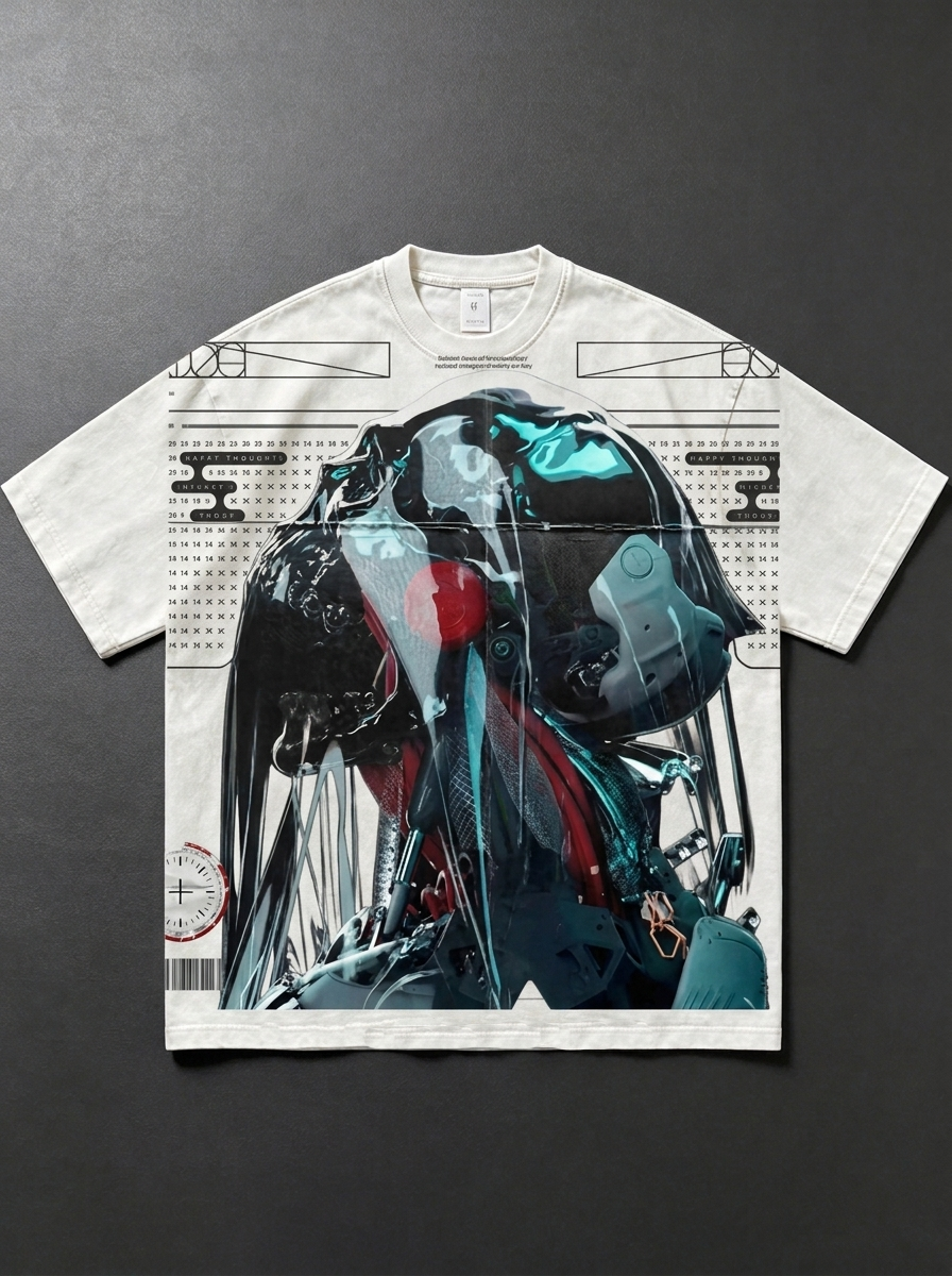Washed Cotton Robot-Print T-Shirt