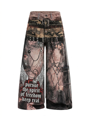 Distressed denim trousers with 3D print