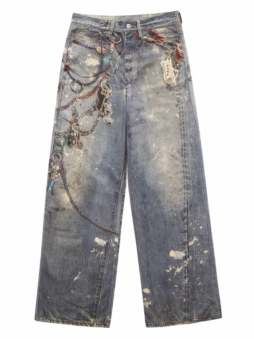 3D-printed washed denim trousers
