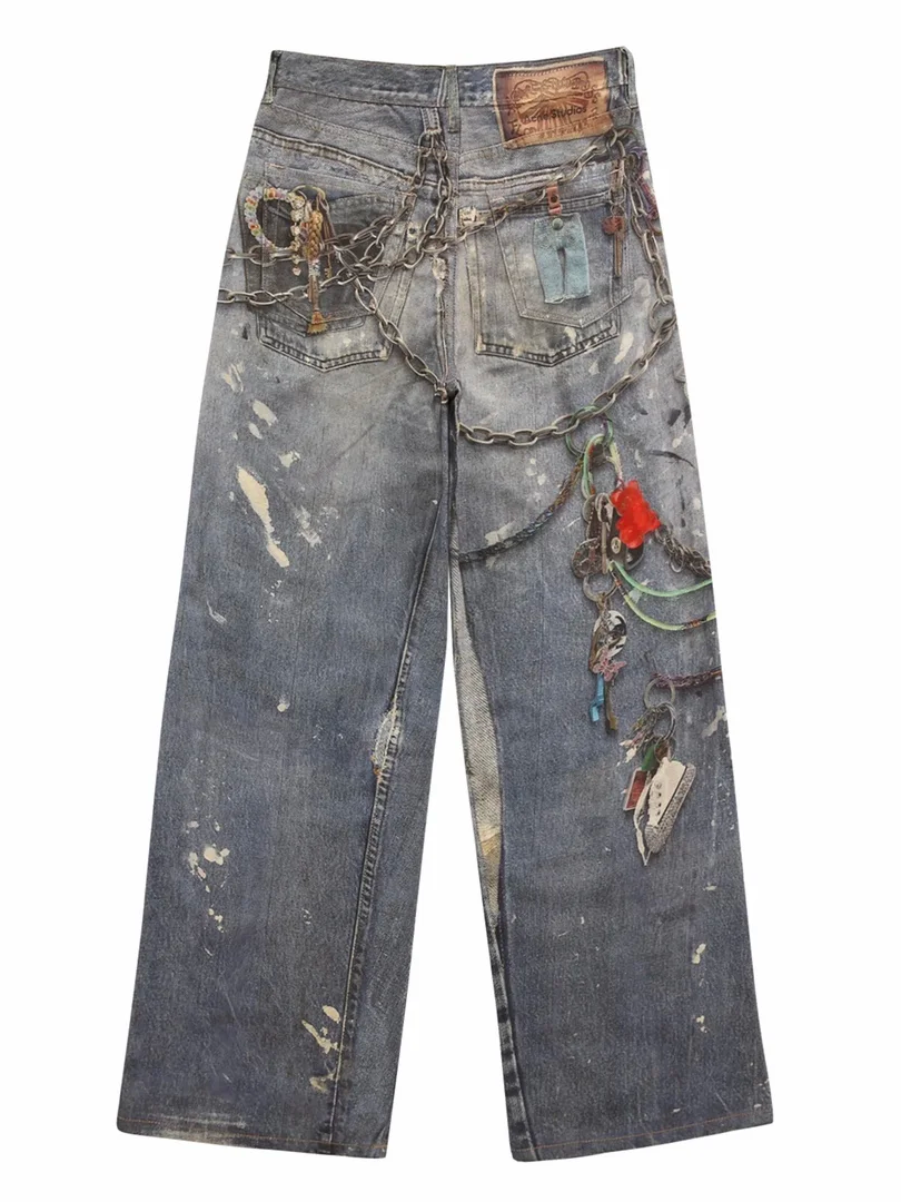 3D-printed washed denim trousers