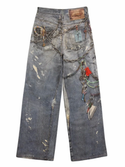 3D-printed washed denim trousers