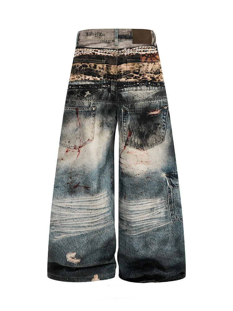 3D-printed washed denim trousers