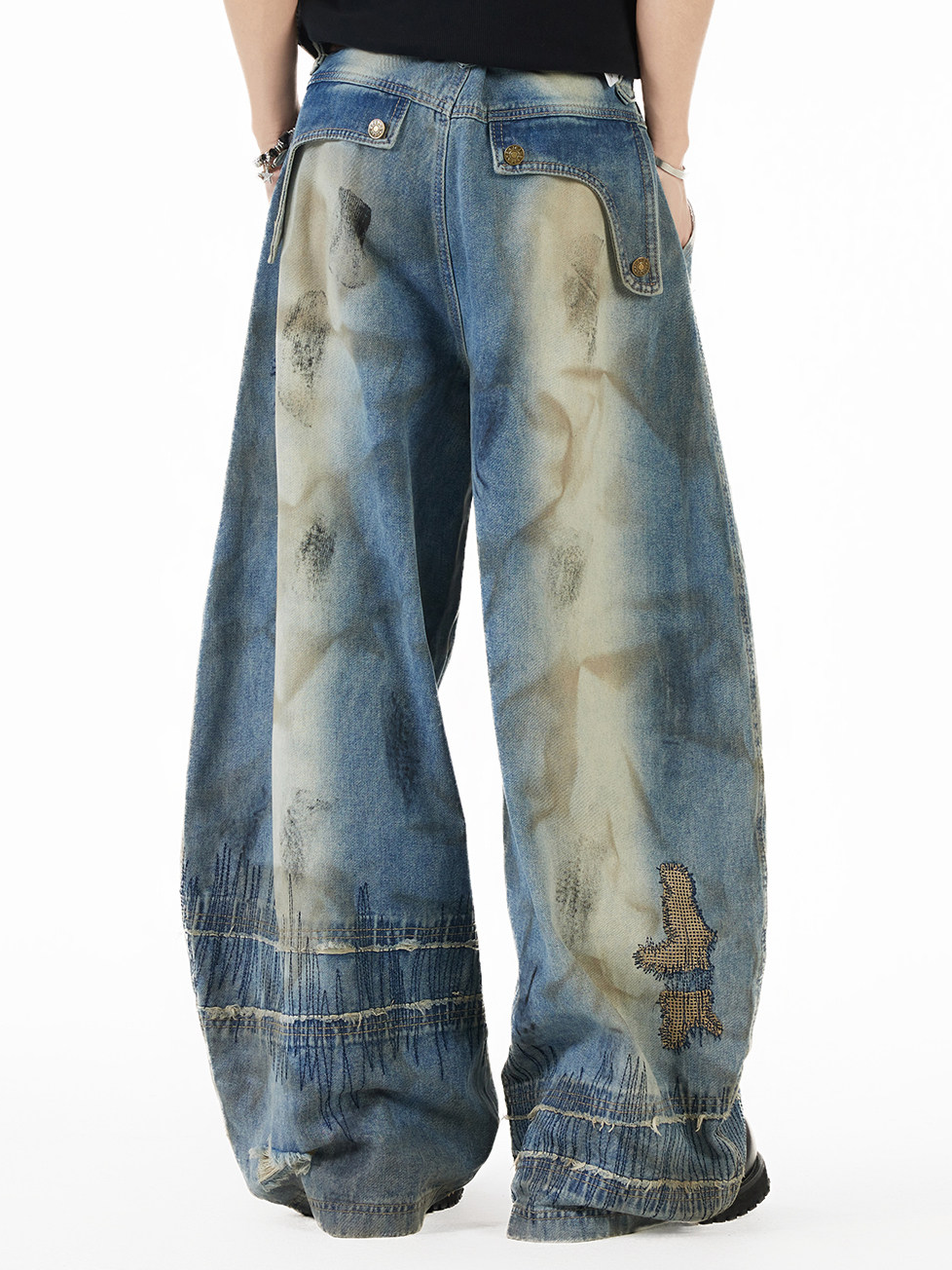 3D-printed washed denim trousers