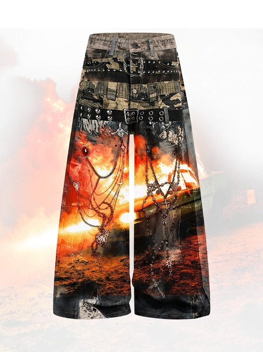 3D-printed washed denim trousers